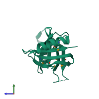 PDB entry 1tsj coloured by chain, side view.