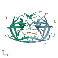 PDB entry 1tsq coloured by chain, front view.