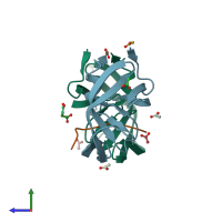 PDB entry 1tsq coloured by chain, side view.