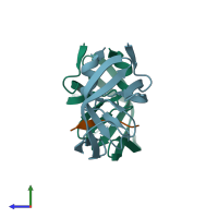 PDB entry 1tsu coloured by chain, side view.