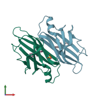 PDB entry 1tt6 coloured by chain, front view.