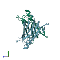 PDB entry 1tta coloured by chain, side view.