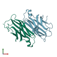 PDB entry 1ttb coloured by chain, front view.