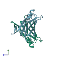 PDB entry 1ttc coloured by chain, side view.