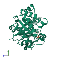 PDB entry 1tti coloured by chain, side view.