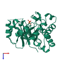 PDB entry 1tti coloured by chain, top view.