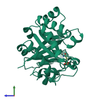 PDB entry 1ttj coloured by chain, side view.