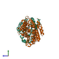 PDB entry 1ttq coloured by chain, side view.