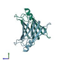 PDB entry 1ttr coloured by chain, side view.