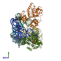 PDB entry 1ttt coloured by chain, side view.