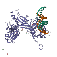 PDB entry 1ttu coloured by chain, front view.