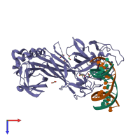 PDB entry 1ttu coloured by chain, top view.