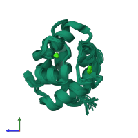 PDB entry 1ttx coloured by chain, ensemble of 20 models, side view.