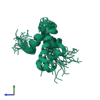 PDB entry 1tty coloured by chain, ensemble of 22 models, side view.