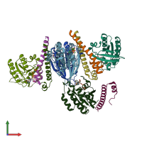 PDB entry 1tu3 coloured by chain, front view.