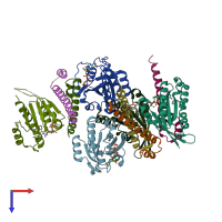 PDB entry 1tu3 coloured by chain, top view.