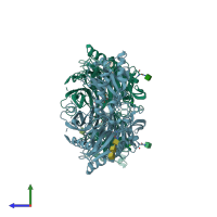 PDB entry 1tu5 coloured by chain, side view.