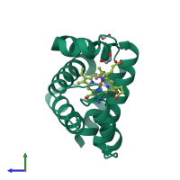 PDB entry 1tu9 coloured by chain, side view.