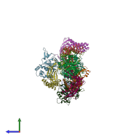 PDB entry 1tue coloured by chain, side view.