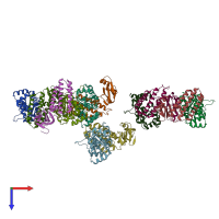 PDB entry 1tue coloured by chain, top view.