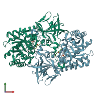 PDB entry 1tuf coloured by chain, front view.