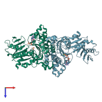 PDB entry 1tuu coloured by chain, top view.