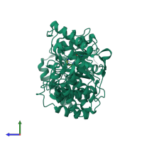 PDB entry 1tv2 coloured by chain, side view.