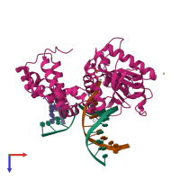 PDB entry 1tv9 coloured by chain, top view.