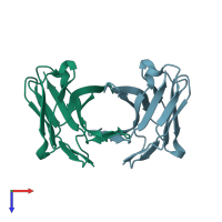 PDB entry 1tvd coloured by chain, top view.