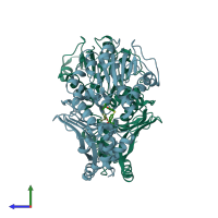 PDB entry 1tve coloured by chain, side view.