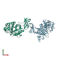 PDB entry 1tvf coloured by chain, front view.