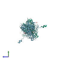 PDB entry 1tvf coloured by chain, side view.