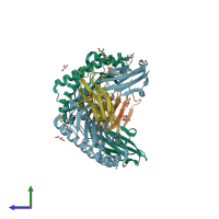 PDB entry 1tvh coloured by chain, side view.