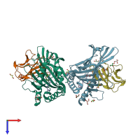 PDB entry 1tvh coloured by chain, top view.