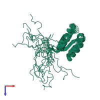 PDB entry 1tvm coloured by chain, ensemble of 20 models, top view.