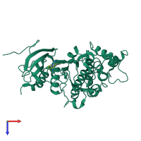 PDB entry 1tvo coloured by chain, top view.