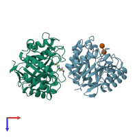 PDB entry 1tvp coloured by chain, top view.