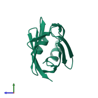 PDB entry 1tvq coloured by chain, side view.