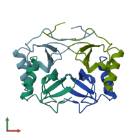 PDB entry 1tvx coloured by chain, front view.