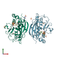 PDB entry 1tvy coloured by chain, front view.