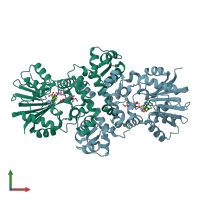 PDB entry 1tw2 coloured by chain, front view.