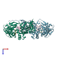 PDB entry 1tw2 coloured by chain, top view.