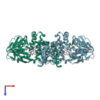 PDB entry 1tw3 coloured by chain, top view.