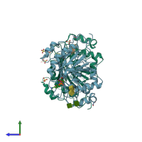 PDB entry 1tw5 coloured by chain, side view.