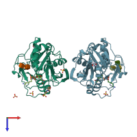 PDB entry 1tw5 coloured by chain, top view.