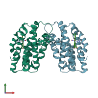 PDB entry 1twr coloured by chain, front view.