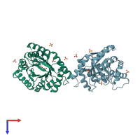 PDB entry 1tws coloured by chain, top view.