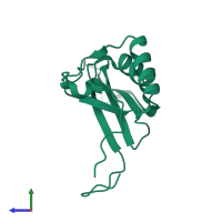 PDB entry 1twu coloured by chain, side view.