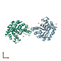 PDB entry 1tx0 coloured by chain, front view.