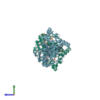PDB entry 1tx0 coloured by chain, side view.